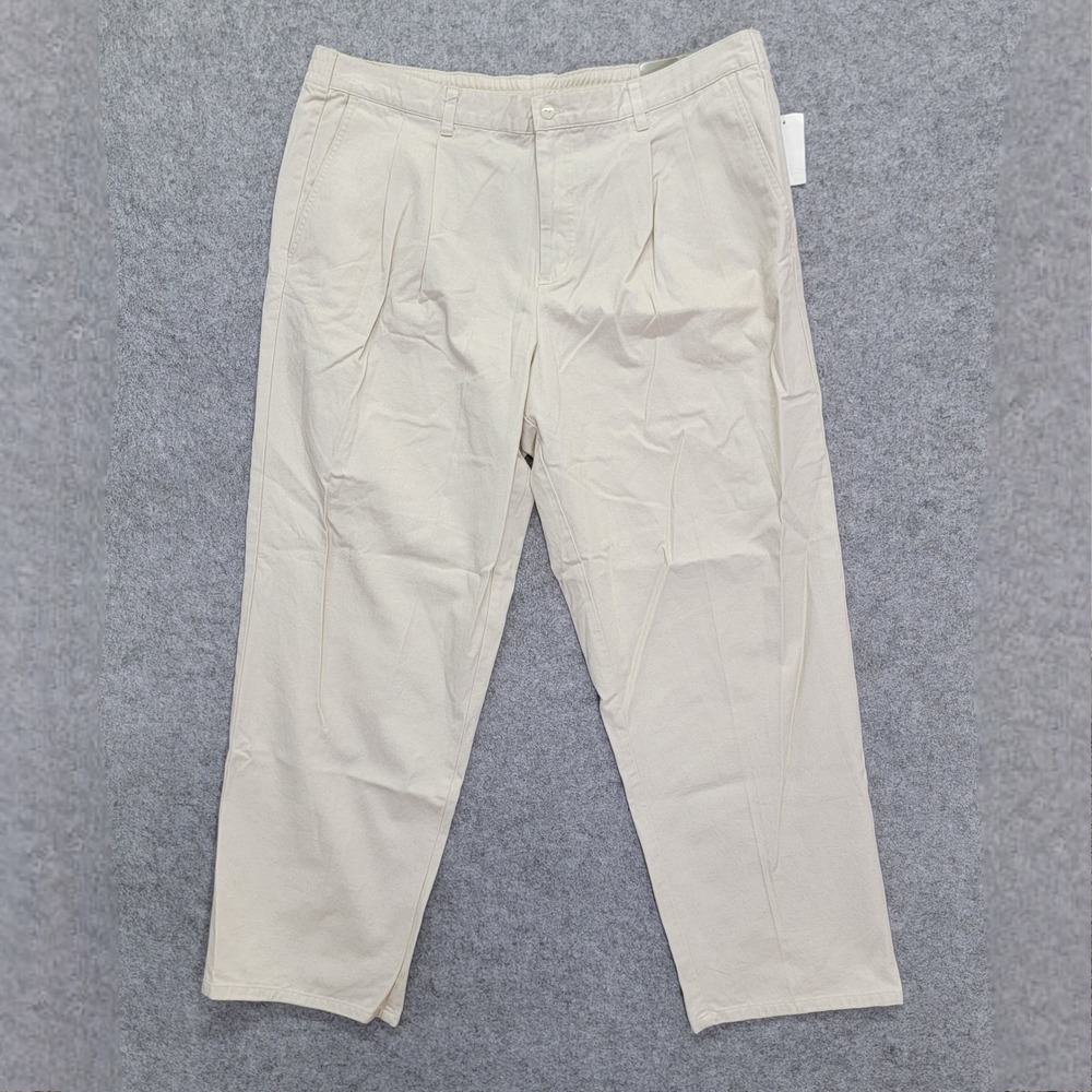 Windridge Mervyns Mens 42x32 Pleated Cotton Twill Pants Beige String Vintage NWT